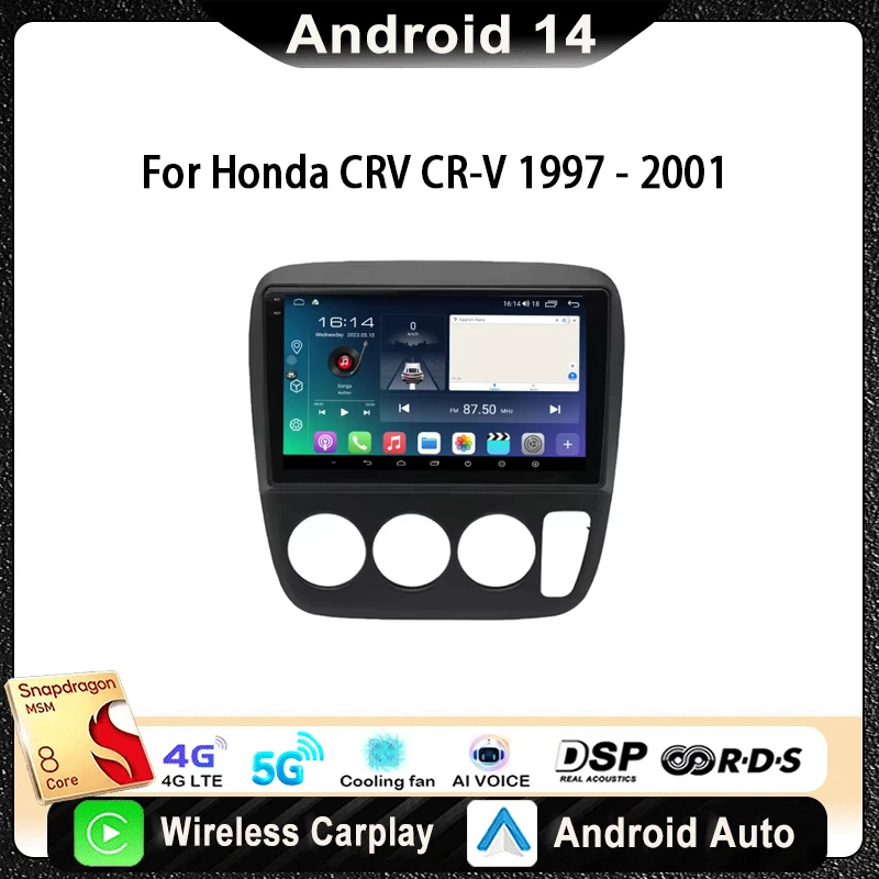 For Honda CRV CR-V 1997 - 2001 Car Radio Multimedia Video Player Navigation Stereo GPS Android 14 Wireless Carplay Android Auto