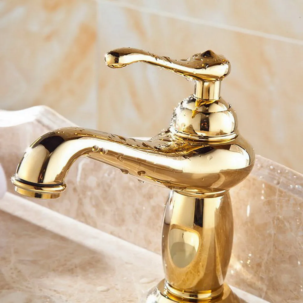 Luxury Gold Color Brass Bathroom Sink Basin Faucet Mixer Tap Deck Mounted Single Handle One Hole mgf043