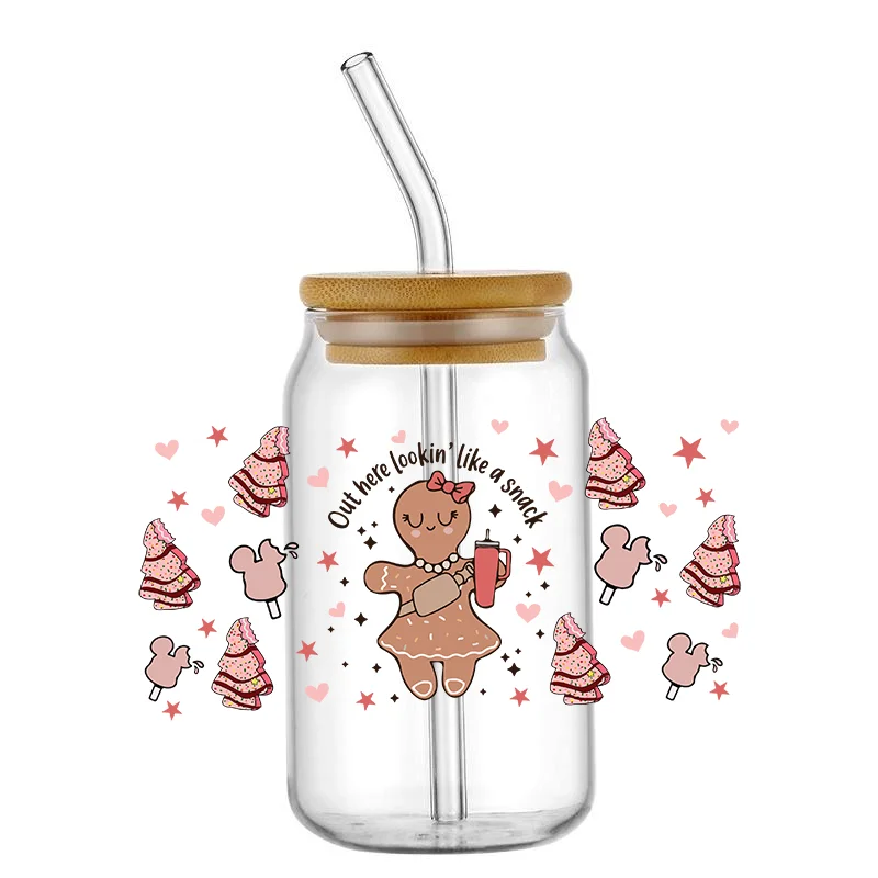 Cartoon Gingerbread Man UV DTF Transfer Sticker For Libbey Glasses Wraps Cup Can DIY Waterproof Easy To Use Custom Decals