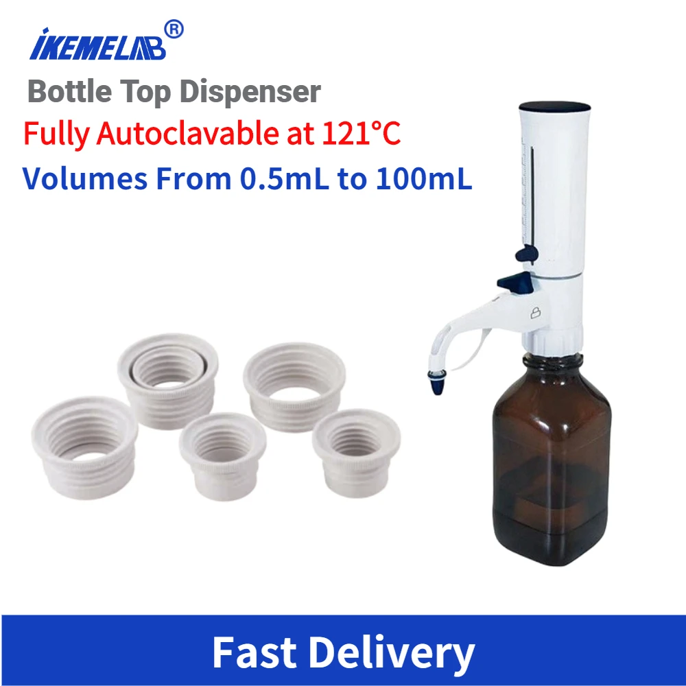 IEKEM Bottle Dispenser Autoclavable Adjustable 0.5 -100mL Large Bottle-top Dispenser  With Bottle Lab Equipment Supplies