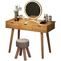 penteadeira with LED mirror light solid wood vanity table composes table set with adjustable brightness and 3  drawers