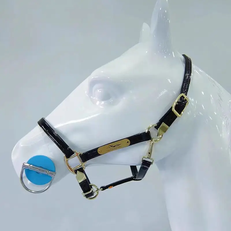 

Luxury Adjustable Size Patent Leather Halter Equestrian Equipment Bright Leather Halter Washable Cold & Freeze-Resistant