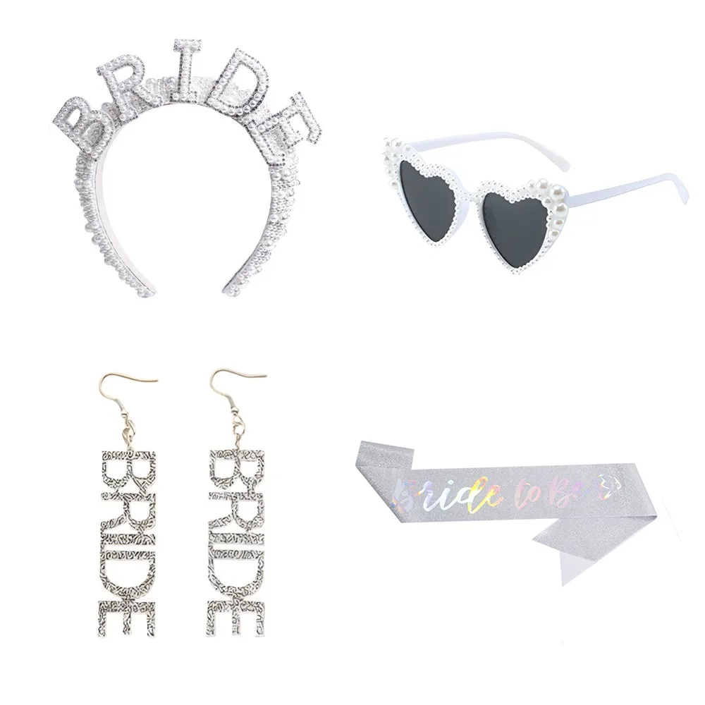 PESENAR Sparkling Bride to be Wedding Accessory Set Headband Sunglasses Earrings Sash