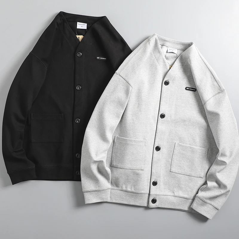 

Мужской осенний кардиган из плотного хлопка, вязаный, свободного кроя, с V-образным вырезом, модная верхняя одежда