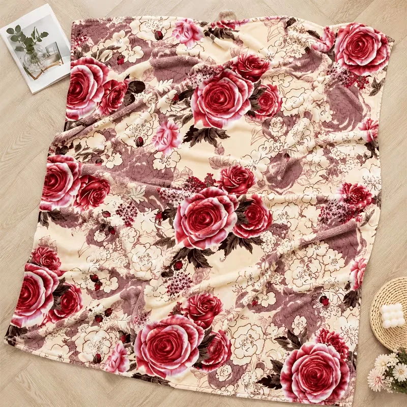 Flower Sea Pattern Blanket 1pc, for Spring, Summer, Autumn, Winter, Room Decor, Living Room Sofa Gift, Valentine's Day Blanket
