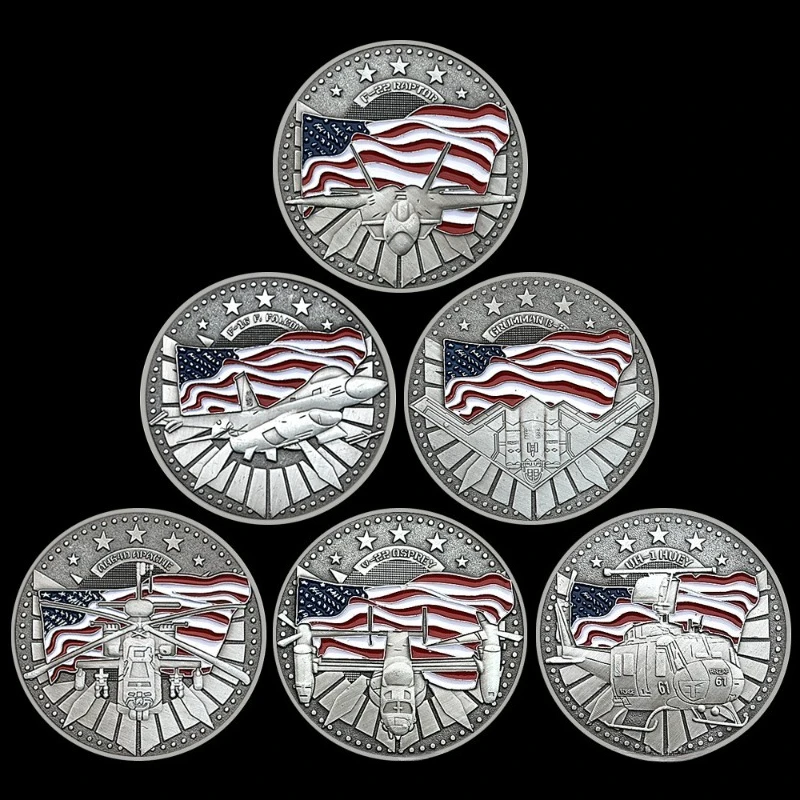 Stylish 6 Styles of U.S. Air Force Military Aircraft Fighter Silver Commemorative Coins/Medals