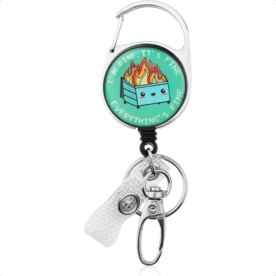 

Retractable Badge Reel Clip Funny Heavy Duty Badge Holder Cute ID Card Name Holder with Key Ring Dumpster Fire Swivel Belt Clip
