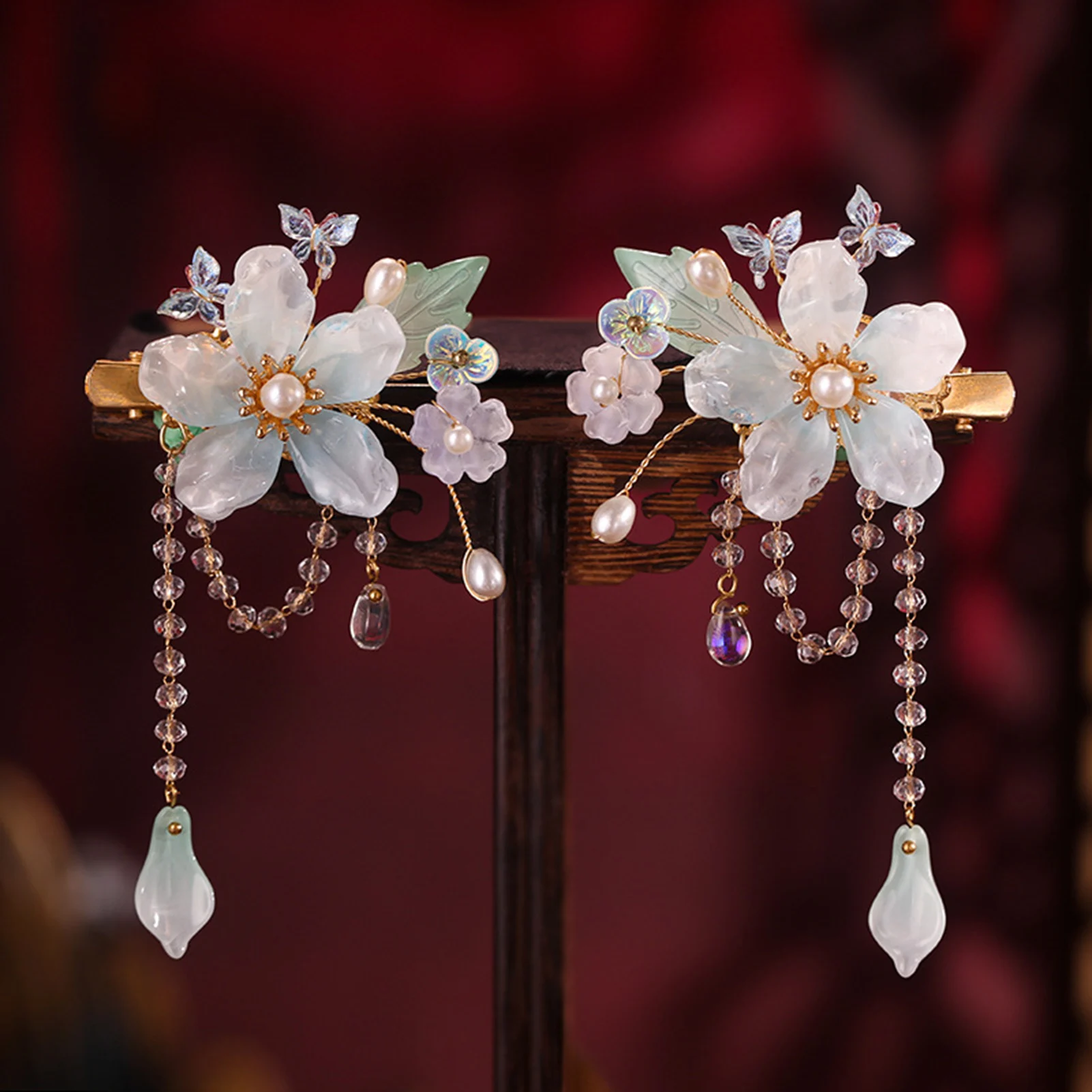 Elegante Bloem Haarspelden Zijclips Nieuwe Chinese Stijl Meisjes Haaraccessoires Parels Hanger Bloemen Haar Sieraden voor Hanfu Jurk
