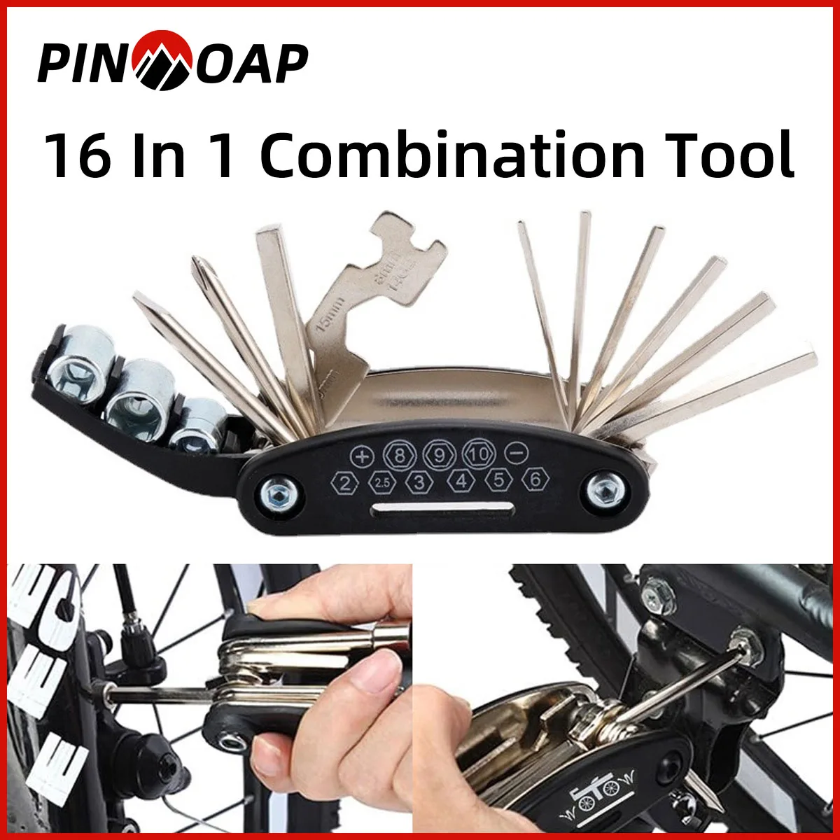 

PINMOAP 1PC 16 In 1 Multifunctional Tool Set Universal Wrench Tool Anti Slip Rotatable Convenient Folding Maintenance Tool
