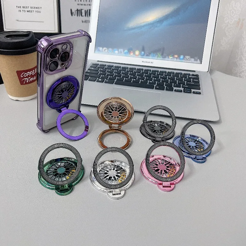 Cute Gyroscope Plating Cell Phone Ring Holder Stand Finger Grip Degree Rotation Kickstand Compatible iPhones Wireless Charging