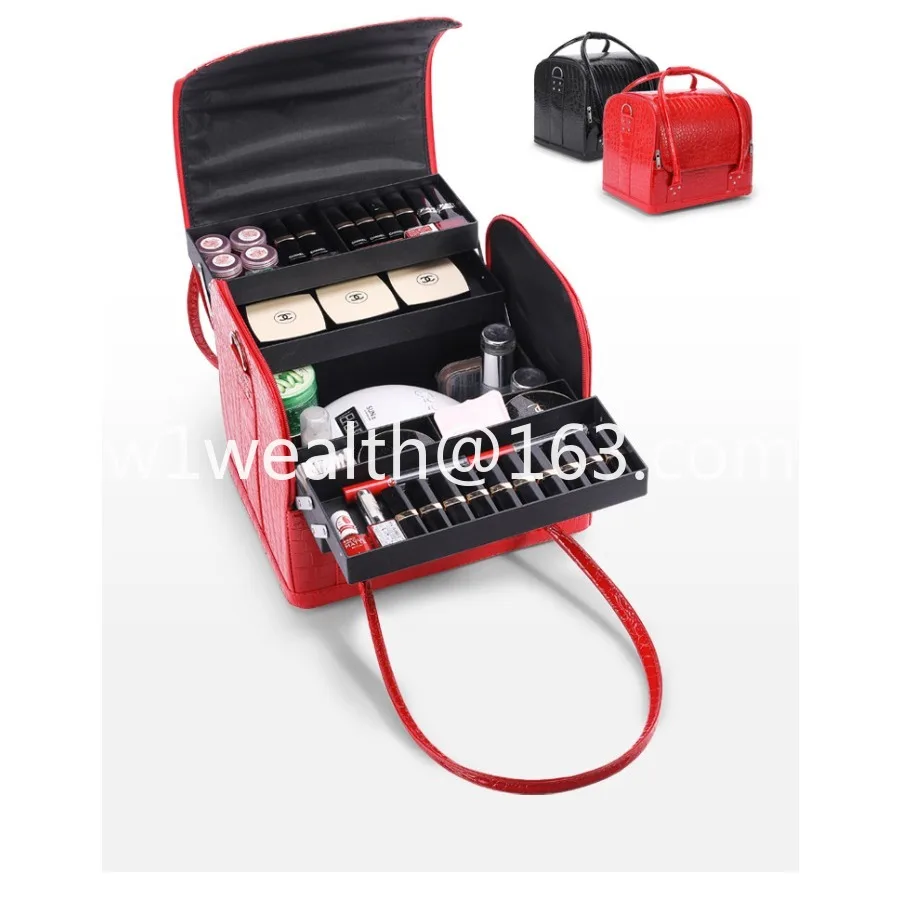 Cosmetic Bag Large Capacity Portable Multifunctional Storage Bag Texture Embroidery Nail Art Cosmetic Case Multi-layer Makeup