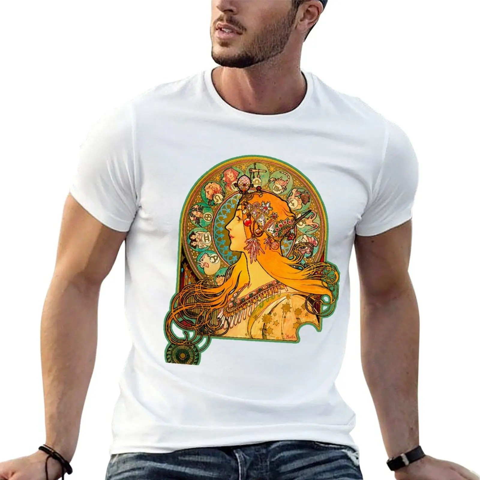 HD Zodiac, (1896) - Alphonse Mucha T-Shirt graphic shirts hippie clothes oversized t shirts for men