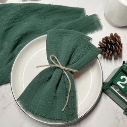 10pcs 32x32cm Wholesale Christmas Red Gauze Cotton Cloth Napkins Reusable Tea Towel Wedding Party Table Decor Retro Burrs napkin