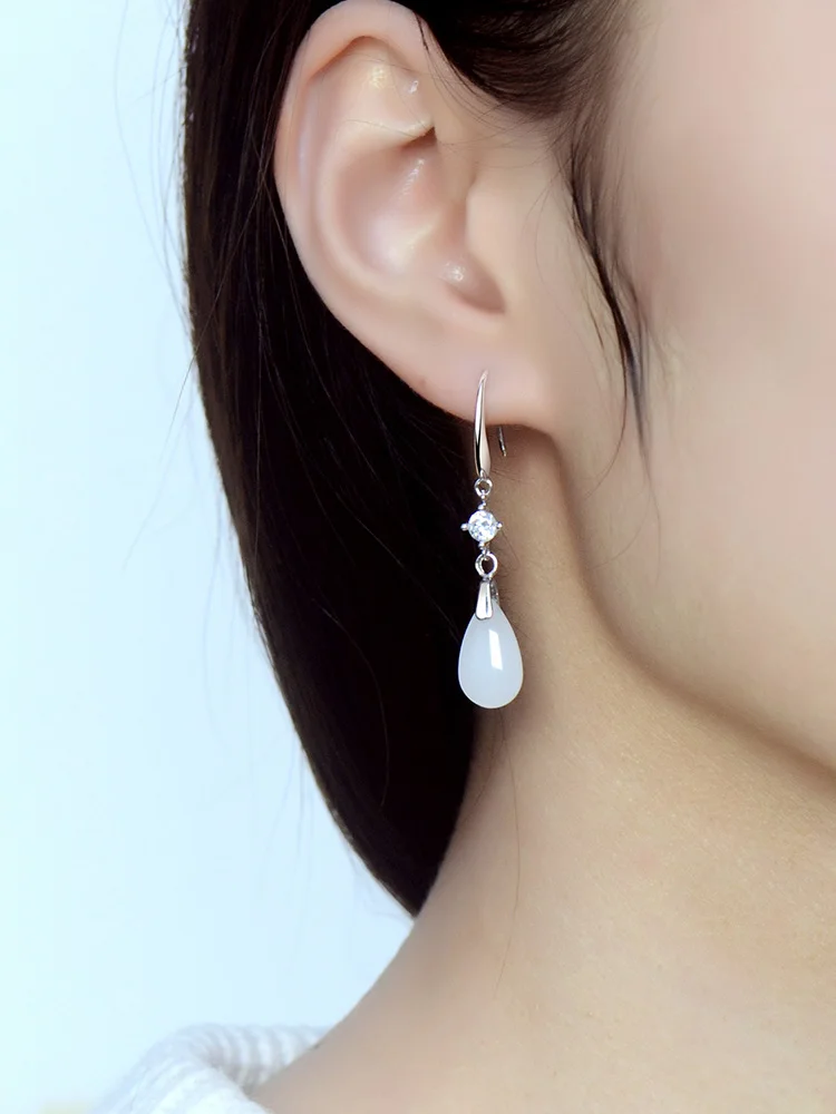 Women's Elegant Water Drop Long Tassel Earrings Classical Imitation Rose Red White Jewelry Ear Studs Drops