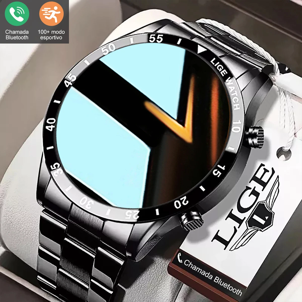 LIGE 2024 Smart Watch Men Full Circle Touch Screen Bluetooth Call Steel Band Sport Fitness Waterproof Smartwatch For Android IOS