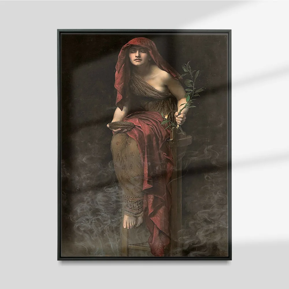 

John Collier Vintage Poster Priestess Of Delphi Canvas Painting Mythological Goddess Wiccan Sorceress Print Wall Picture Decor