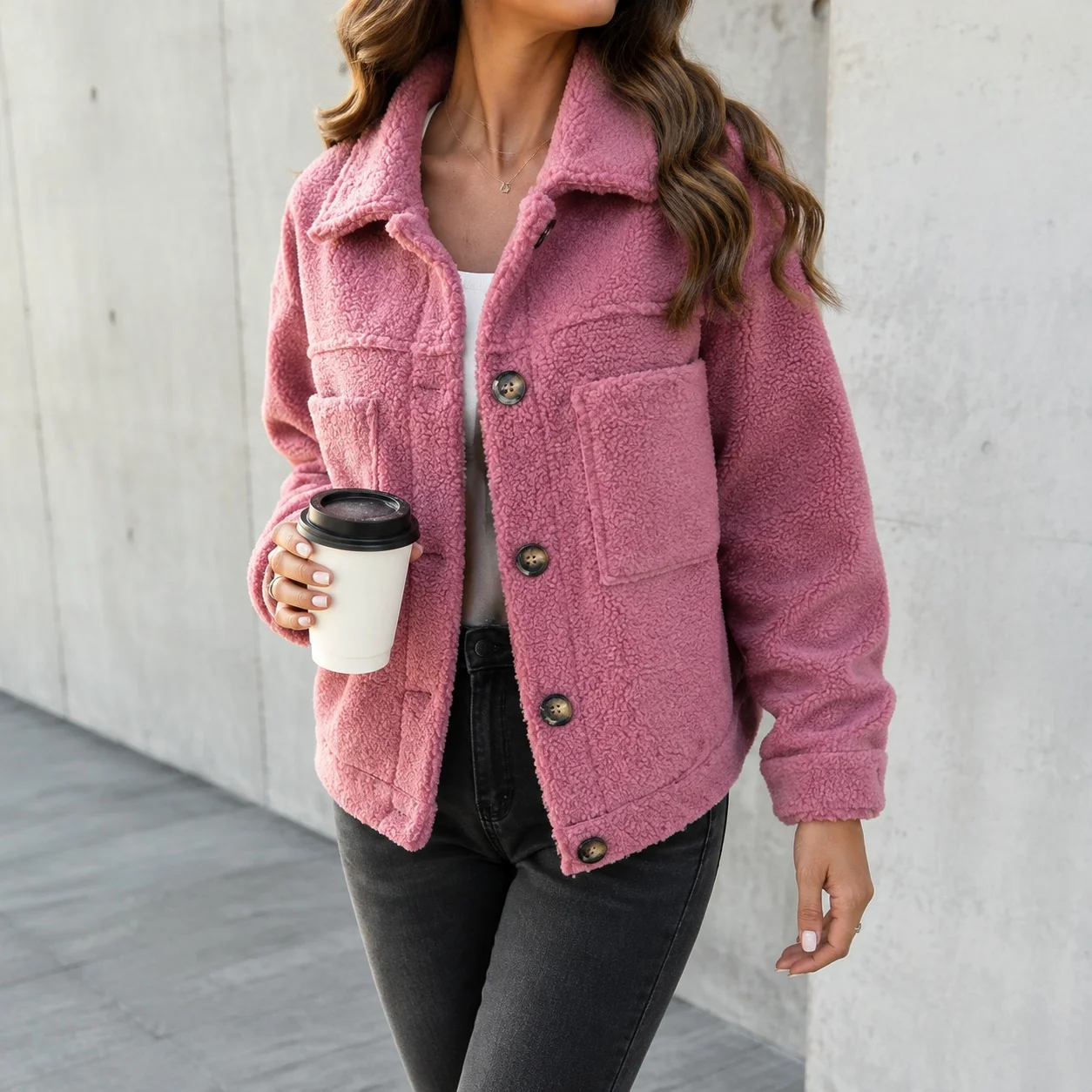 Thick Turn Down Collar Coat Regular Fit Sweet and Fresh with Girly Single Breasted Multi Button Long Sleeve Women Autumn Jacket