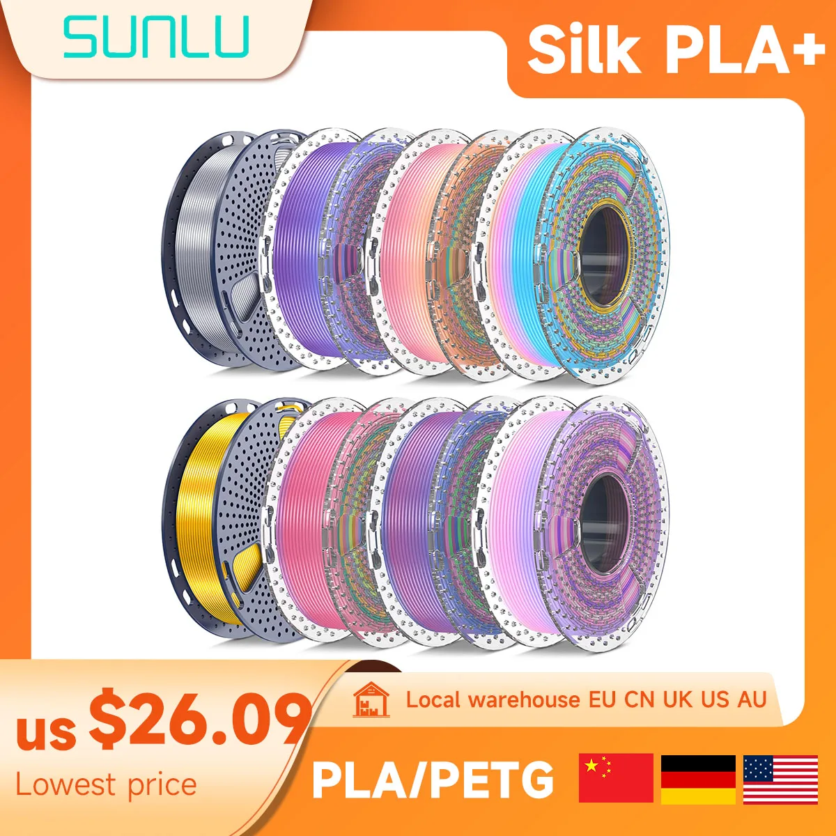 

SUNLU Fliament Silk PLA+/PLA/PETG/WOOD/Rainbow Filament 250 г 500 г/катушка 1,75 мм разноцветные шелковые нити Быстрая доставка