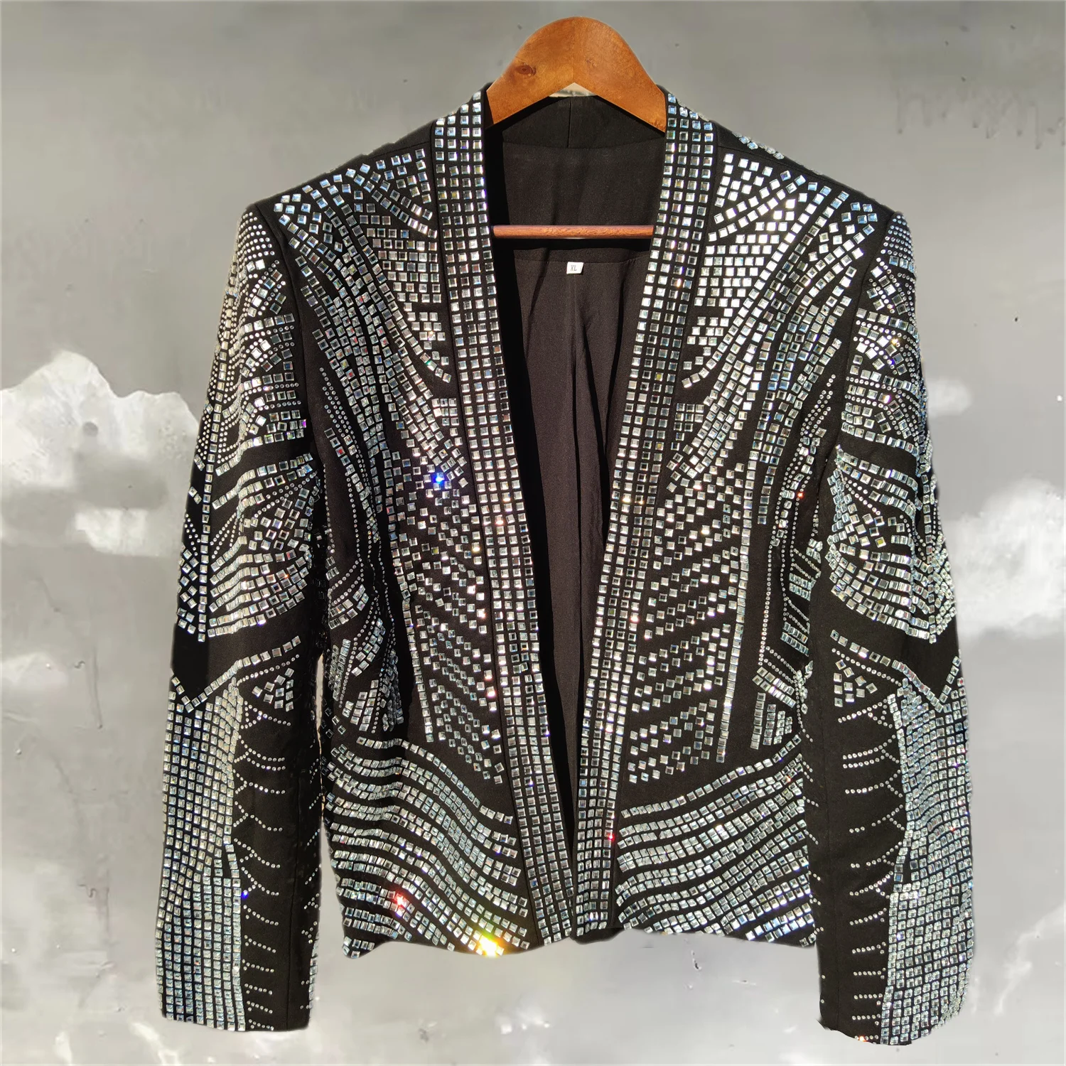 Full Rhinestones Jacket Jaqueta Bomber Diamond Top Quality Luxury Hot Drill  Punk Club Outfit Coat Black Fall Winter Jacket Men