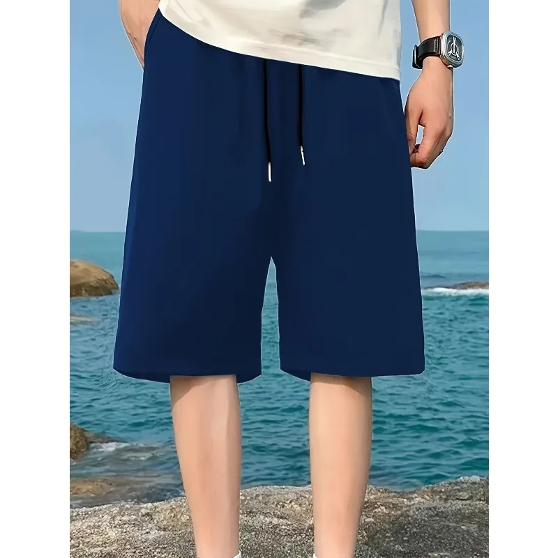 

Men's Solid Color Shorts with Pockets, Casual Elastic Waist Drawstring Shorts, Suitable for Both Men and Women in Summer