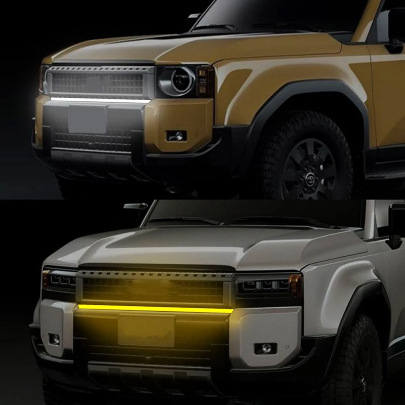 

Для Toyota Land Cruiser LC250 2024 2025 2026: Динамическая светодиодная полоса-индикатор поворота (дымчато-янтарно-белая) для передней центральной решетки радиатора, комплект