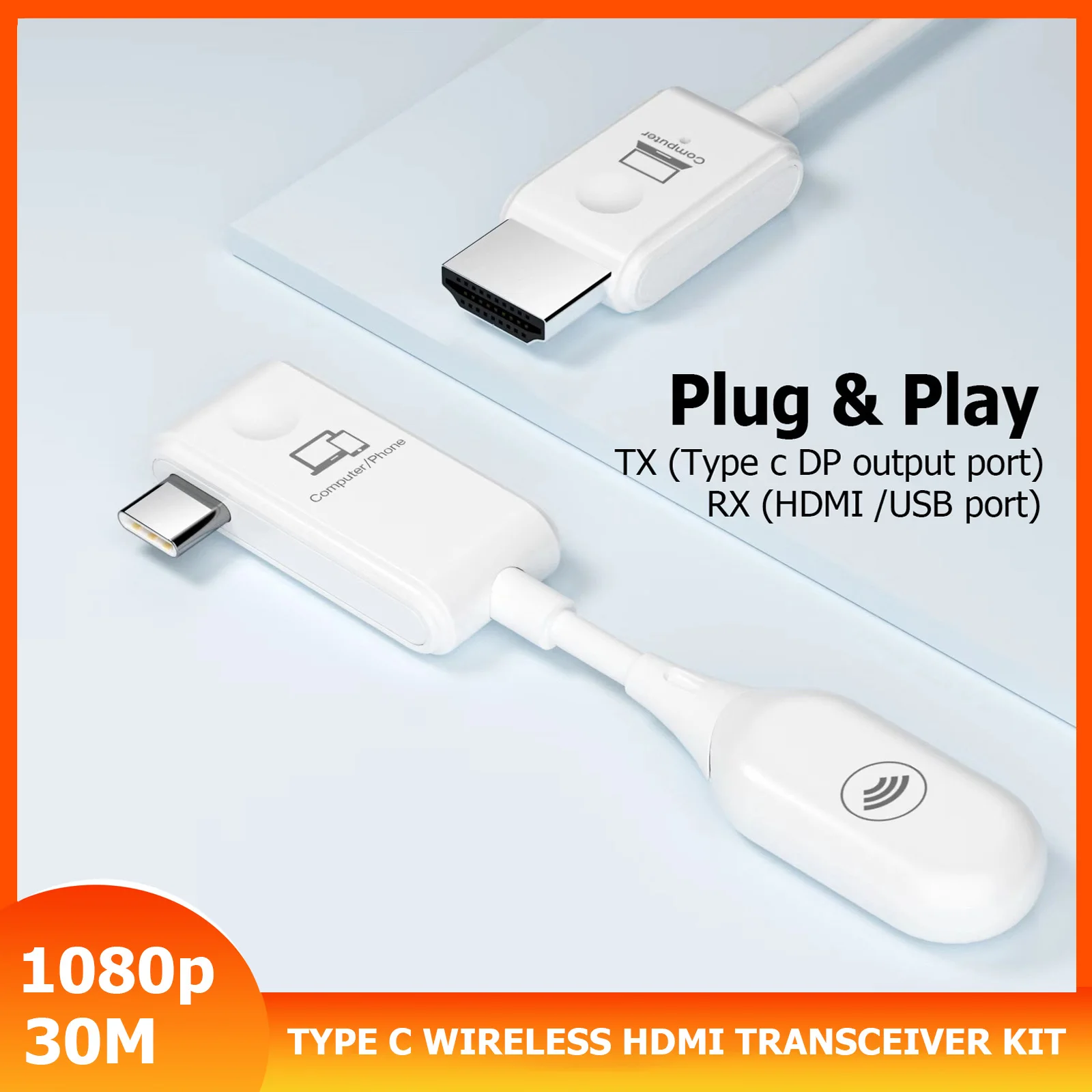 Type C Wireless HDMI Video Transmitter Receiver Extender Cable Adapter for Iphone 15 16 Ipad Pro Notebook Phone To TV Projector