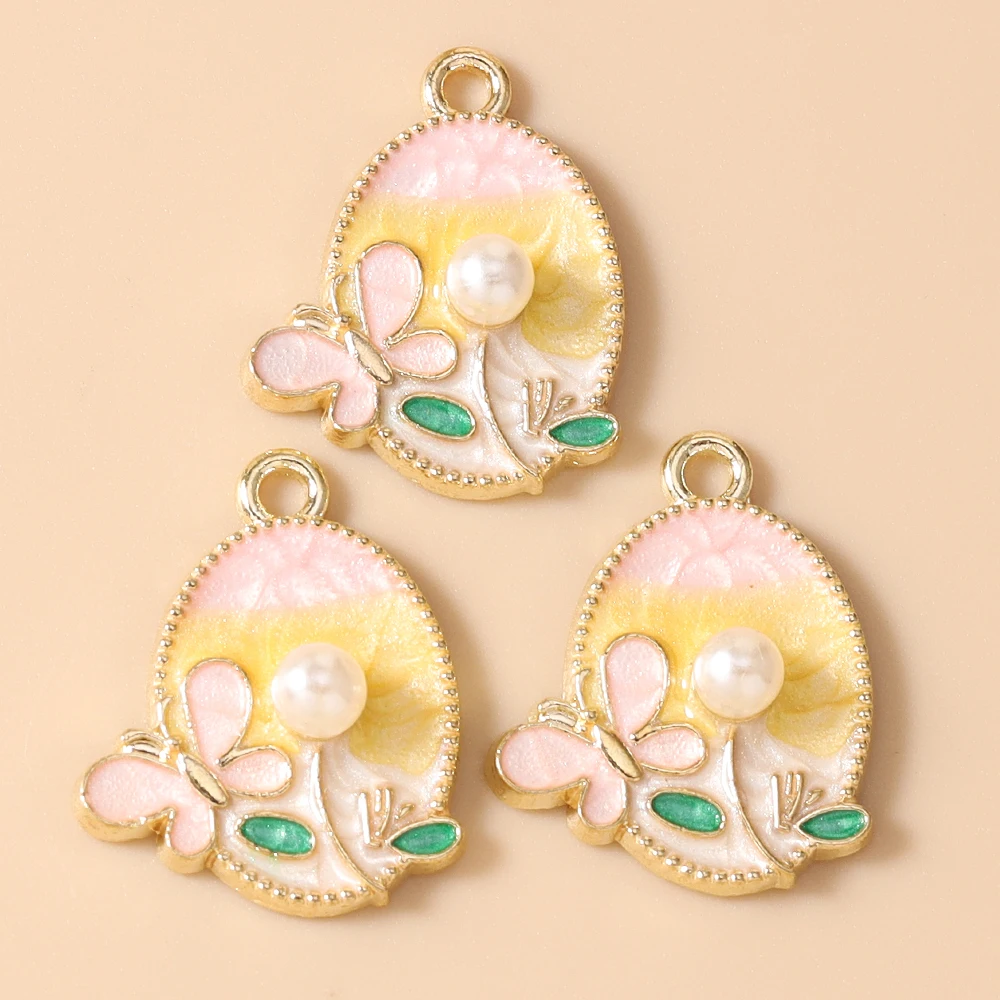 Leslie 10 Stück Kunst-Ölgemälde Perlen-Blumen-Schmetterling-Anhänger für DIY Ohrringe Halsketten Handgemachter Schmuckherstellung – Detail 7
