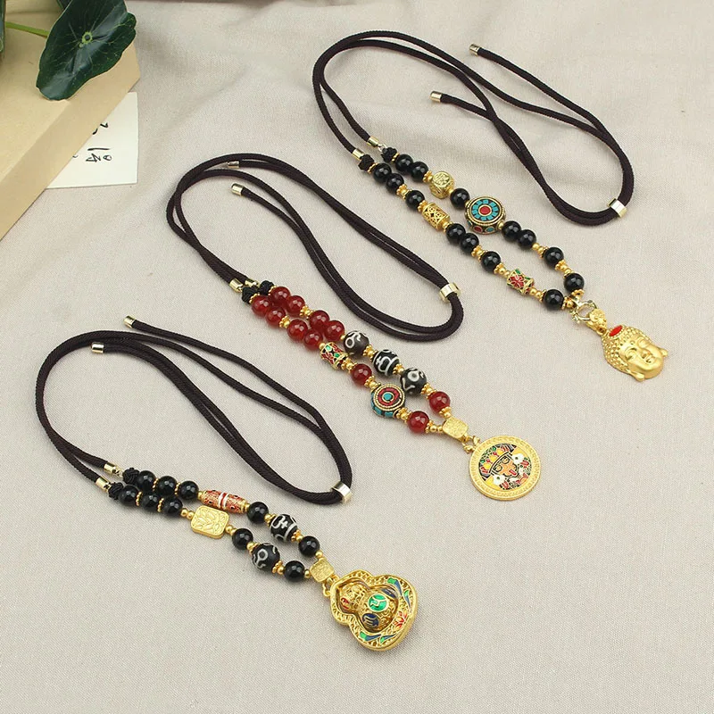 

DIY accessories New Chinese style national style rotatable gourd pendant necklace women's retro sweater chain tourist attraction