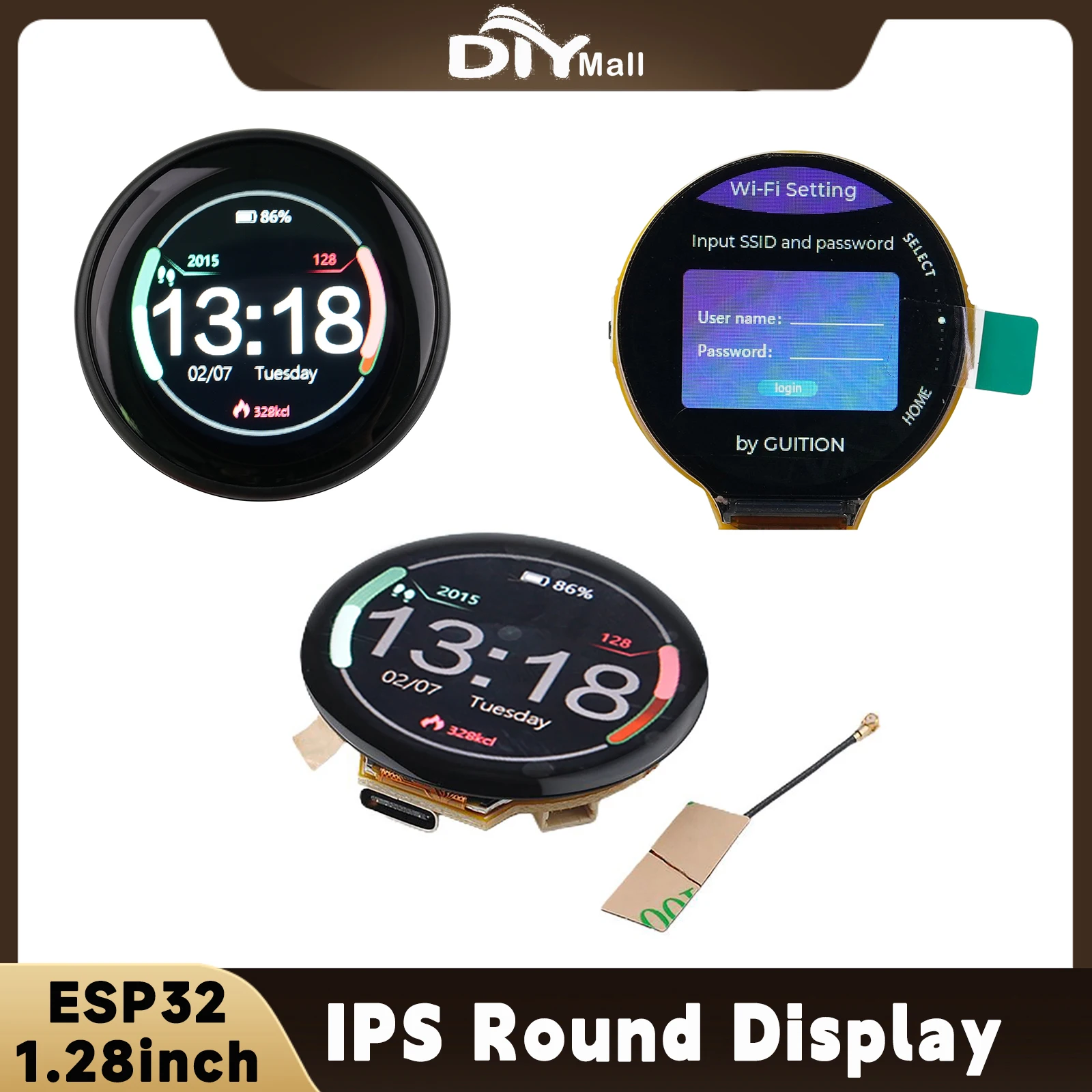 1.28in ESP32-C3 WiFi+BLE TFT LCD Module IPS Round Display ESP32-2424S012 240x240 GC9A01 Touch Screen for Arduino IoT Smart Home