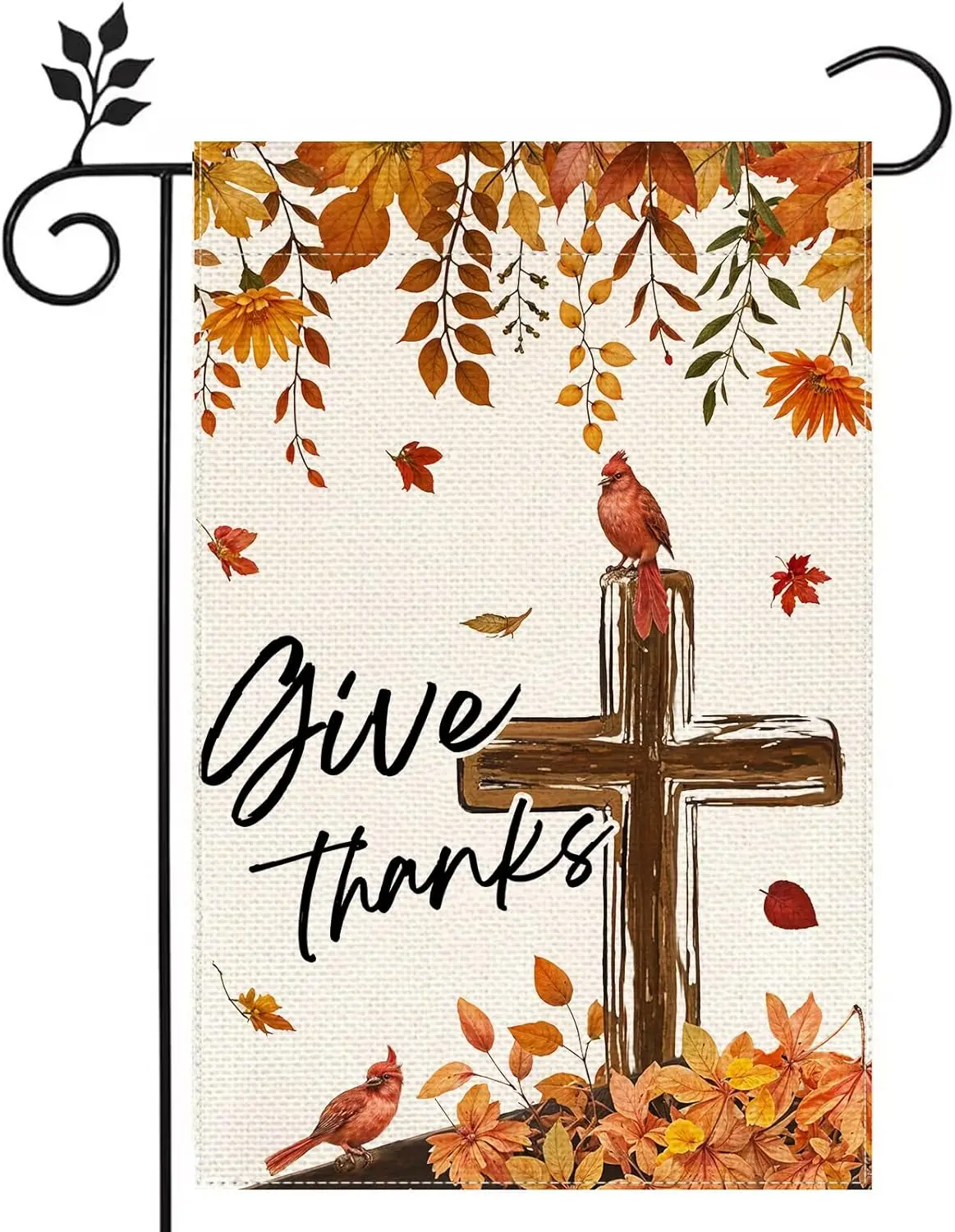 Christian Cross Thanksgiving Garden Flag 12x18 inch Double-side Burlap Thankful Maple Leaf Cardinal Home Outdoor Yard Lawn D zzo
