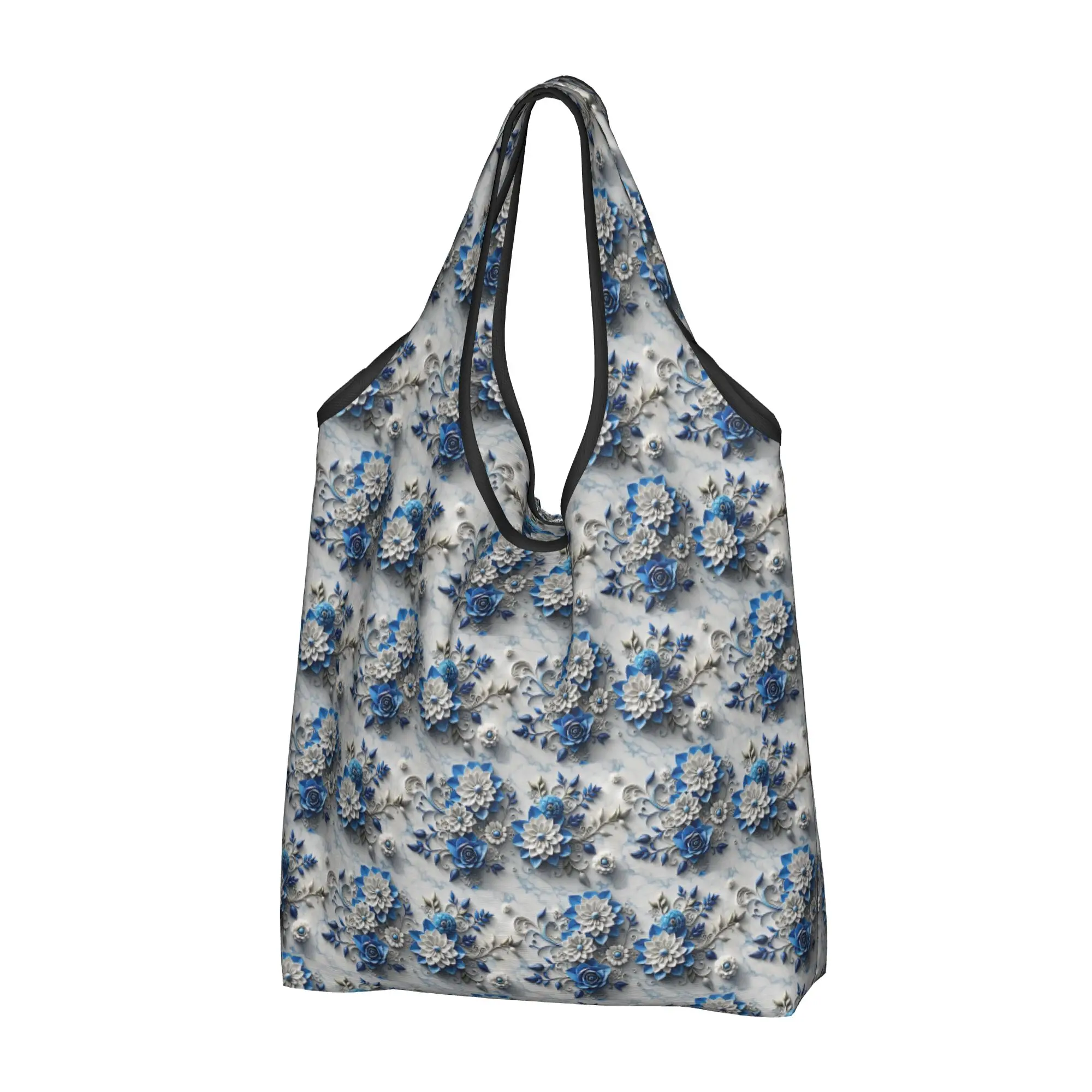 Luxury High 3D Floral Grocery Shopping Bags Fashion Shopper Tote Shoulder Bag Large Capacity  Fashion Trend 3D Flowers Handbag