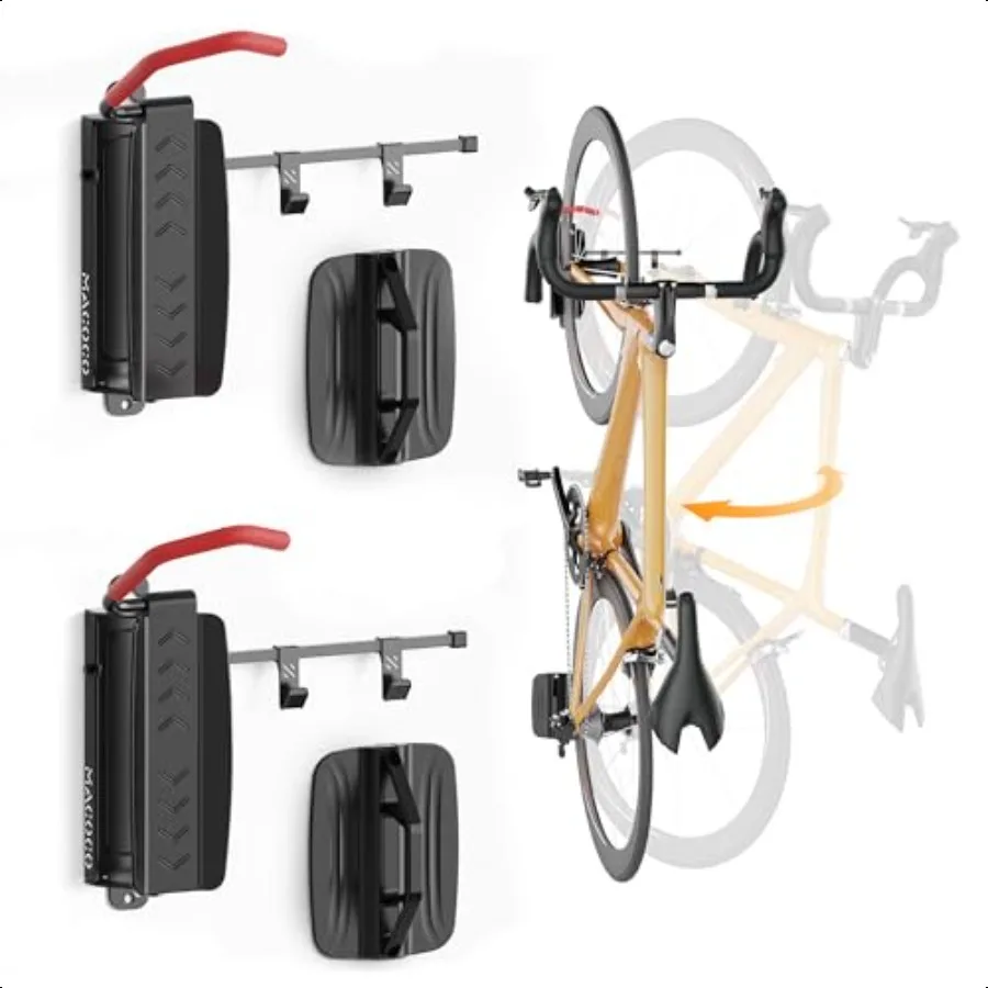

OCO Swivel Bike Wall Mount 2Pack 77lbs Heavy Duty Garage Bike Rack w Helmet Hook Tire Stop SpaceSaving Vertical Storage for Roa