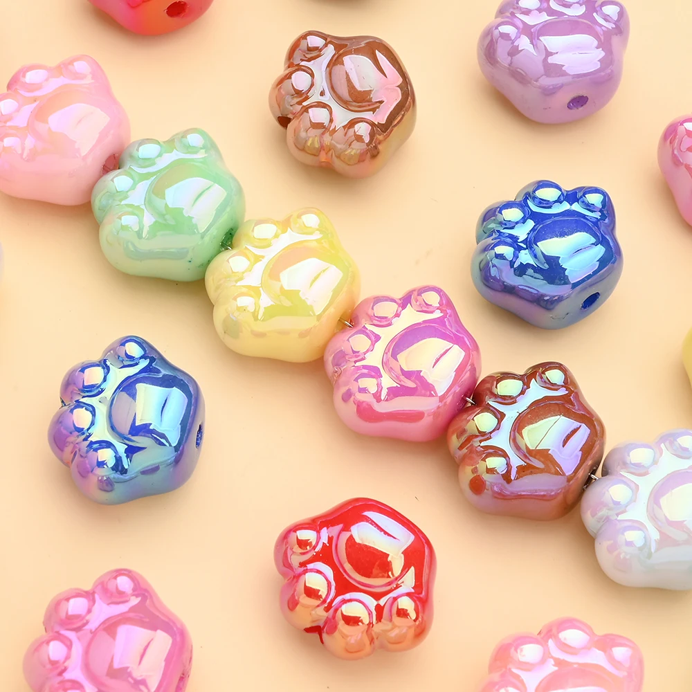 10Pcs Colorful Random Mixed Acrylic Beads Dog Paw Shaped Food Grade Teether Bead For DIY Pacifier Chain Clips Dummy Holder
