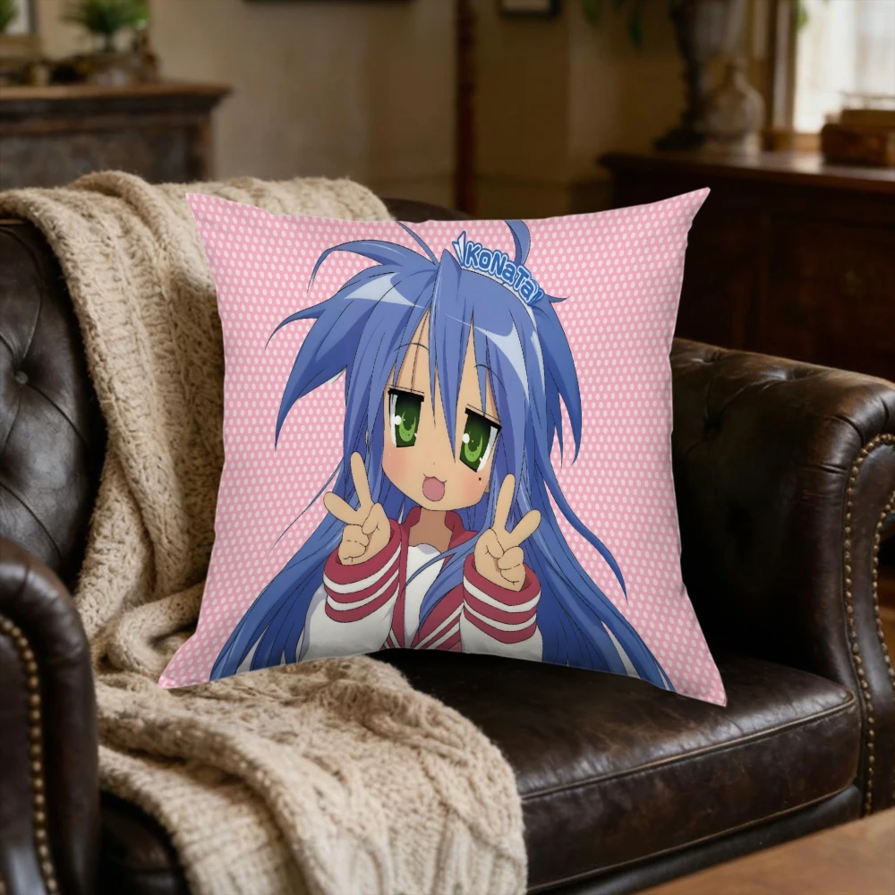 1pc Anime Style Pink Konata Izumi Print Cushion Cover Soft Fabric Pillowcase for Sofa Bedroom Home Decor