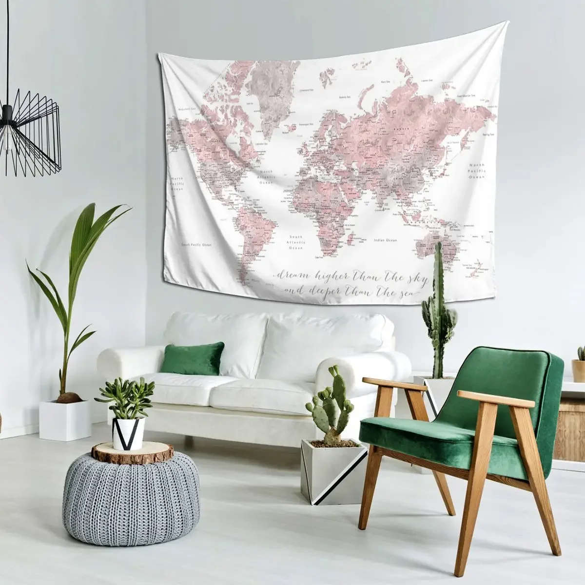 Inspirational Watercolor World Map With Cities Tapestry Art Wall Hanging Home Decor Tapestries for Living Room Bedroom Dorm Room