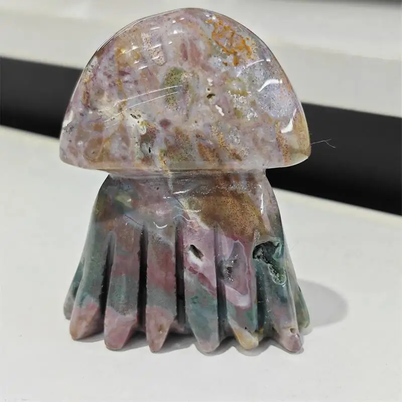Natural Ocean Jasper Jellyfish Carving Crystal Energy Stone Crafts Small Decoration Home Decor Holiday Gift 1pcs