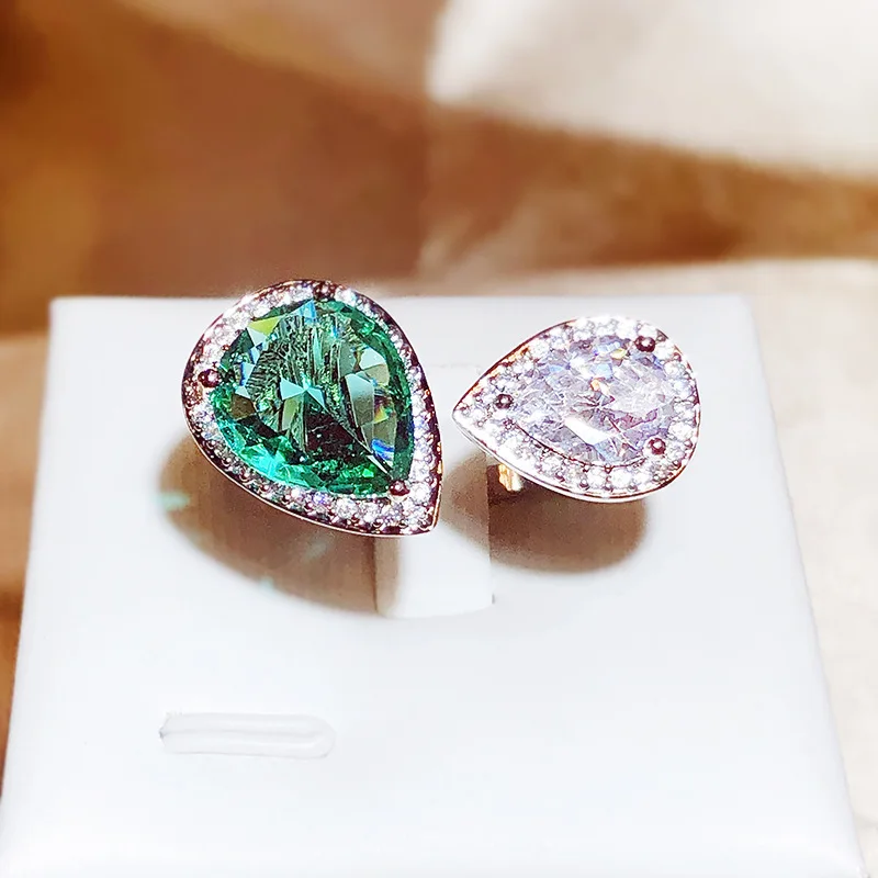 925 Silver Fashion New Wedding Diamond Ring Birthday Gift Drop Paraiba Opening Ring For Women Jewelry Wholesale