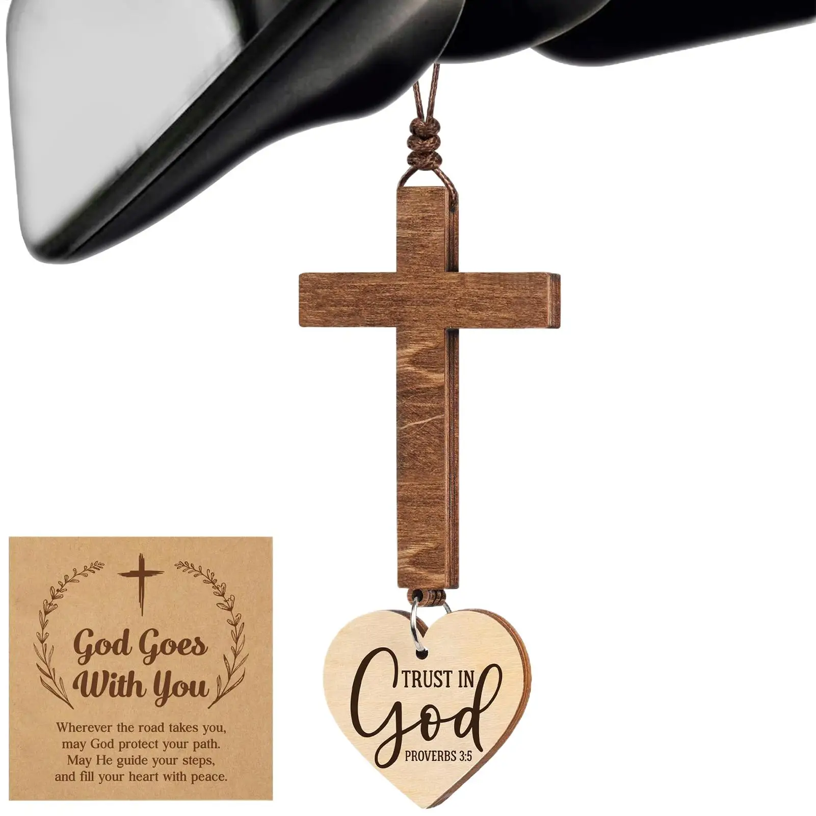 Cross For Car Mirror Religious Scripture Pendant Jesus Car Ornament For Women Men Driver Vehicle Truck SUV Interior Rearview