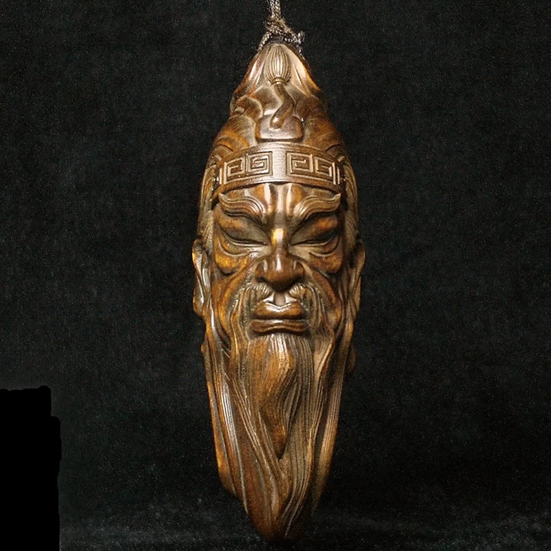 

YIZHU CULTUER ART 3.4" Old Chinese boxwood hand carved god of wealth Guan yu statue netsuke Gift