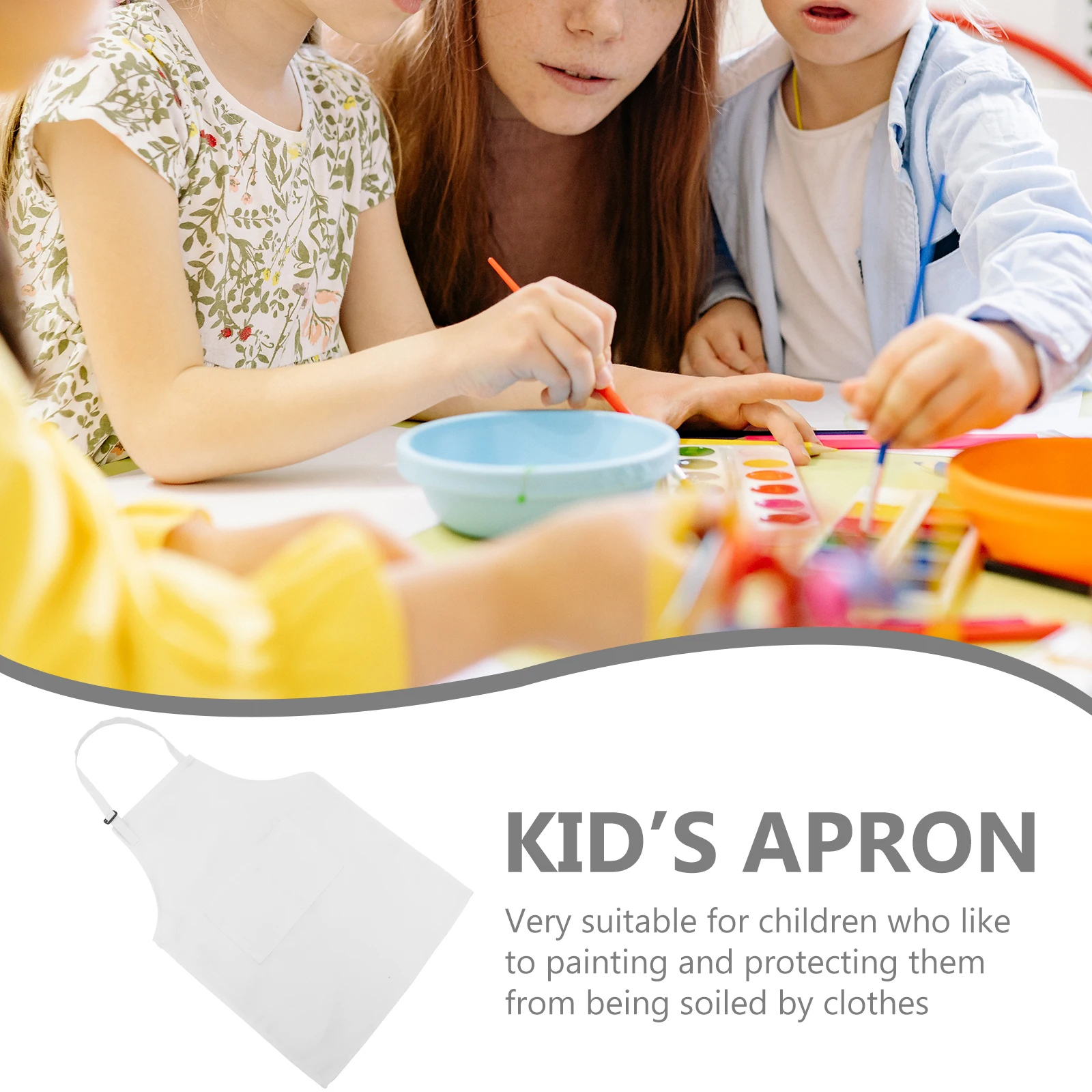 

4Pcs Kids Painting Apron White M Adjustable Polyester Children Drawing Protective Apron for Use