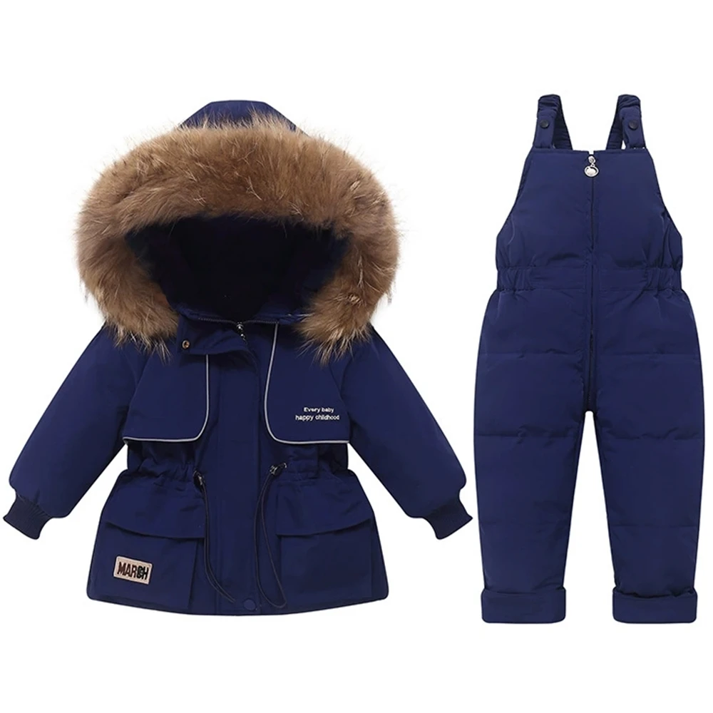 

Children Clothing Set 2cps Baby Winter Warm Down Jackets parka real fur Boys Thick Jumpsuit toddler Girl Clothes Kids Snowsuit
