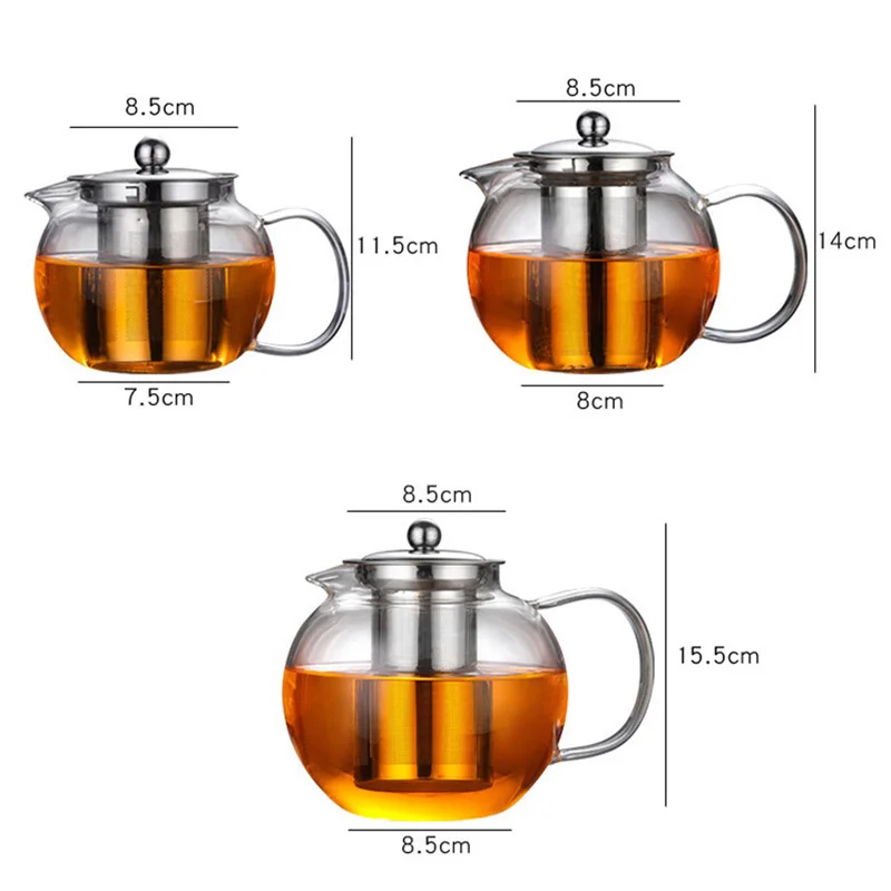 스테인레스 스틸 인퓨저 투명 주전자, 내열성 유리 찻주전자, 두꺼운 가열 용기, 고품질 찻주전자