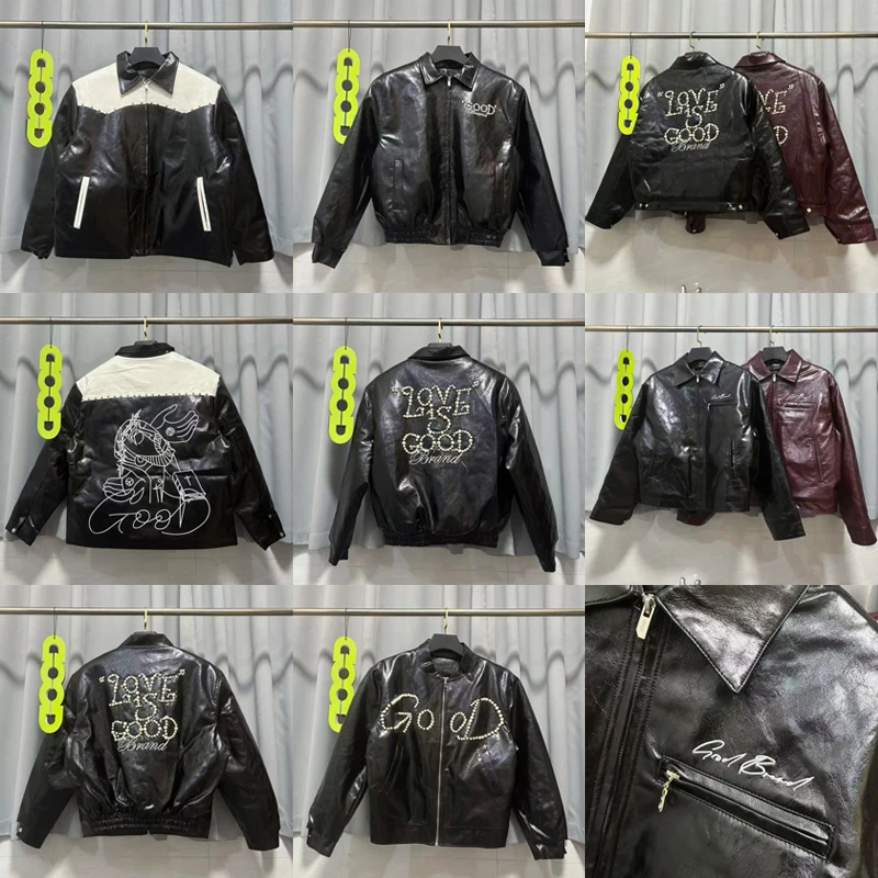 

Real Photo One Day Shipped Out Goodbrand Leather Jacket Fashion Classic Pearl Letter Light Luxury High Sense Leather Coat