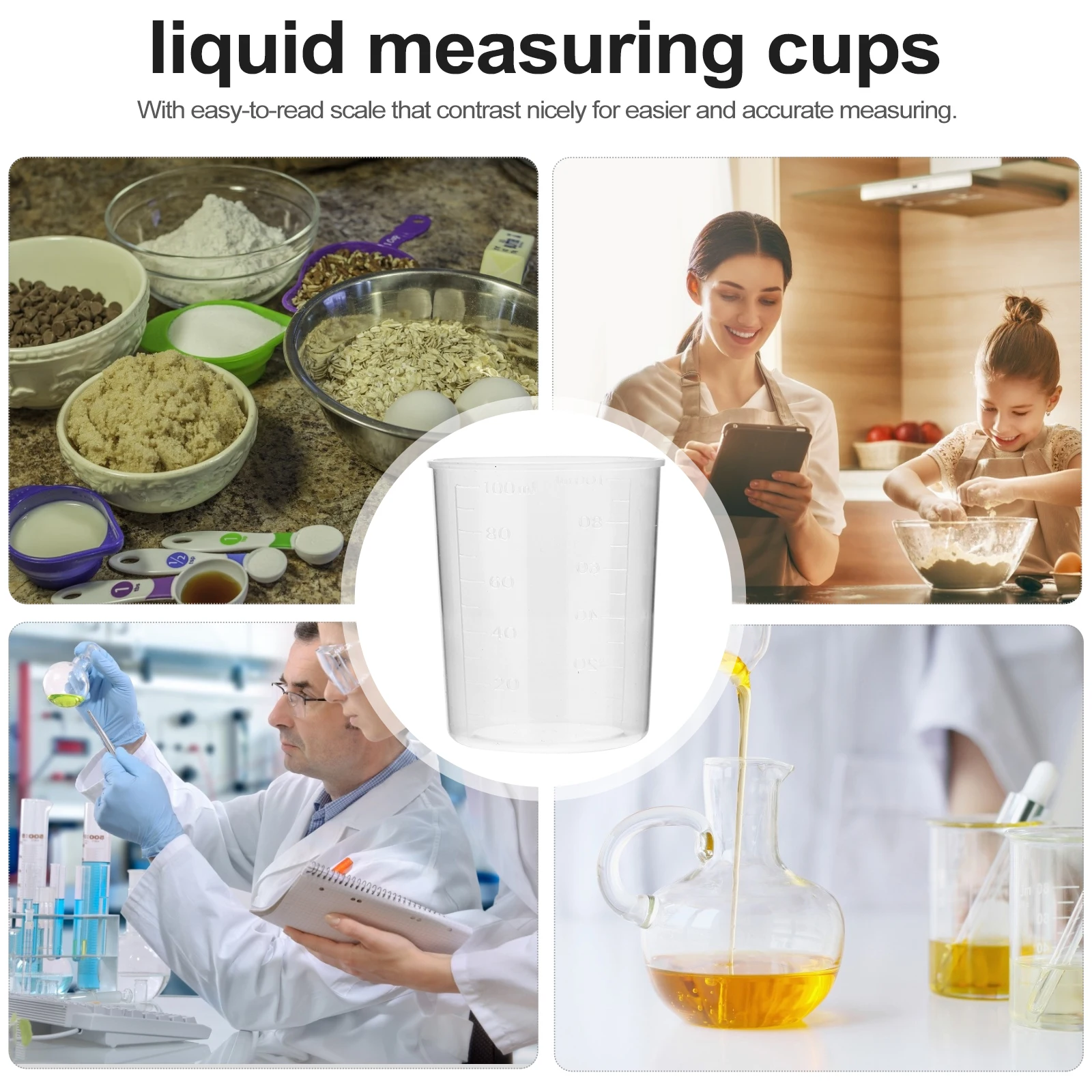 

40 Pcs Plastic Measuring Cups Graduated Beakers Washable Lab Measure Liquid Specimen Transparent Cooking Baking Tool