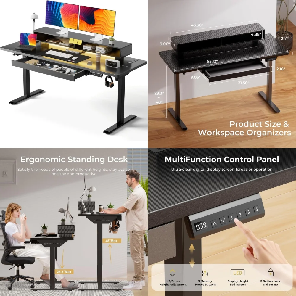 

Computer desksAdjustable Height Electric Standing Desk with Drawer 55 x 24 Gaming Desk Ergonomic Office Table for Home