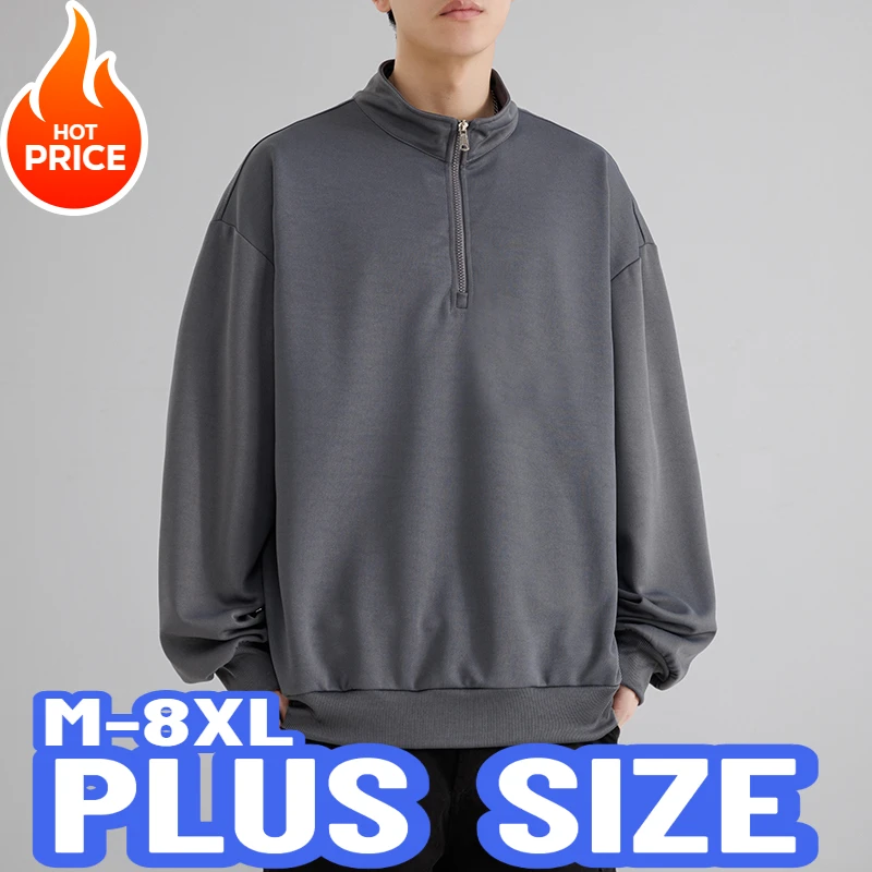 Plus Size Men Sweatshirt Double Sided Polar Fleece Warm Half Zipper Turtleneck Thermal Sweatshirts Casual Running Hoodie M-8XL