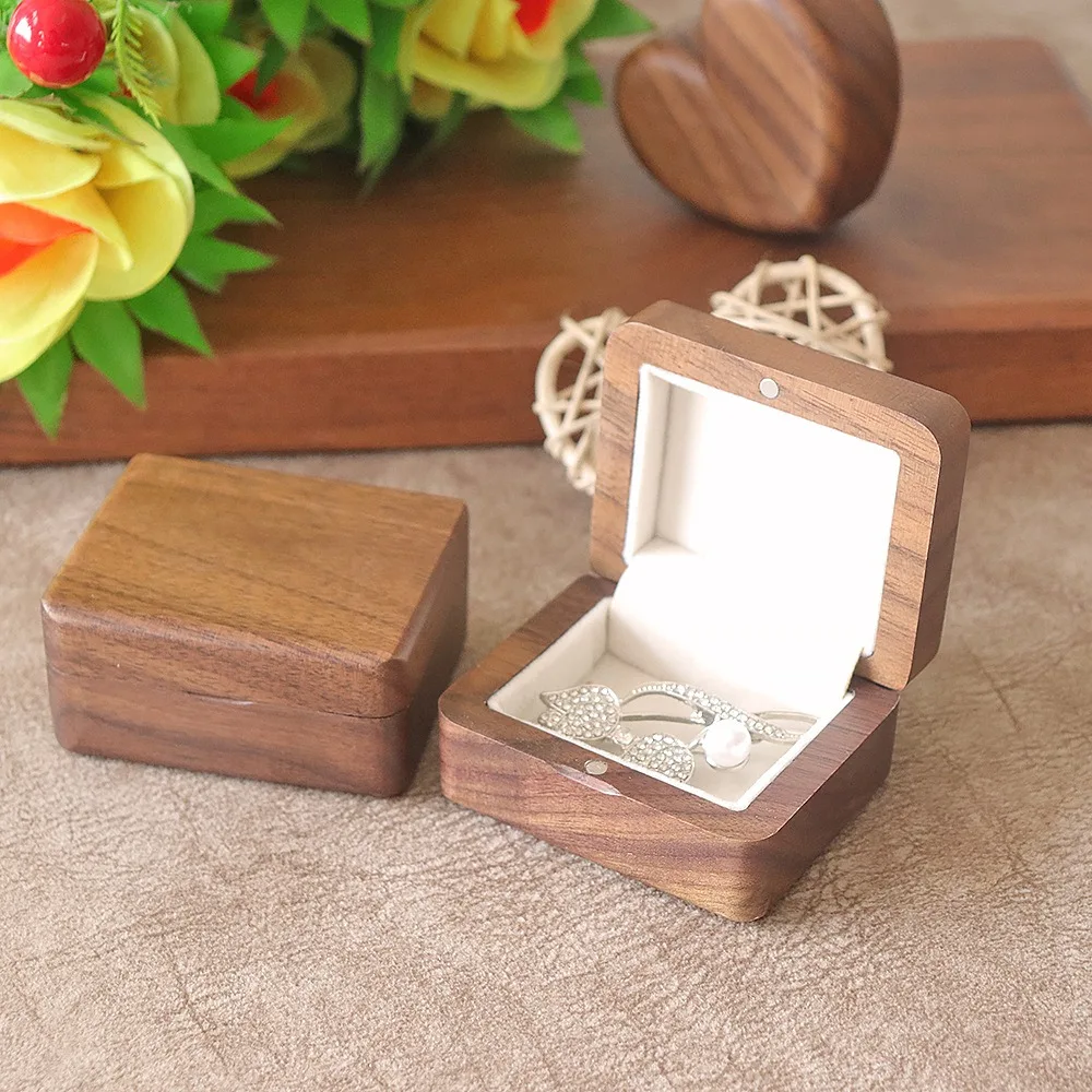 Flip Cover Flannel Lining Small Accessories Storage Box Wooden Dustproof Brooch Gift Box Woman Jewelry Portable Packaging Box