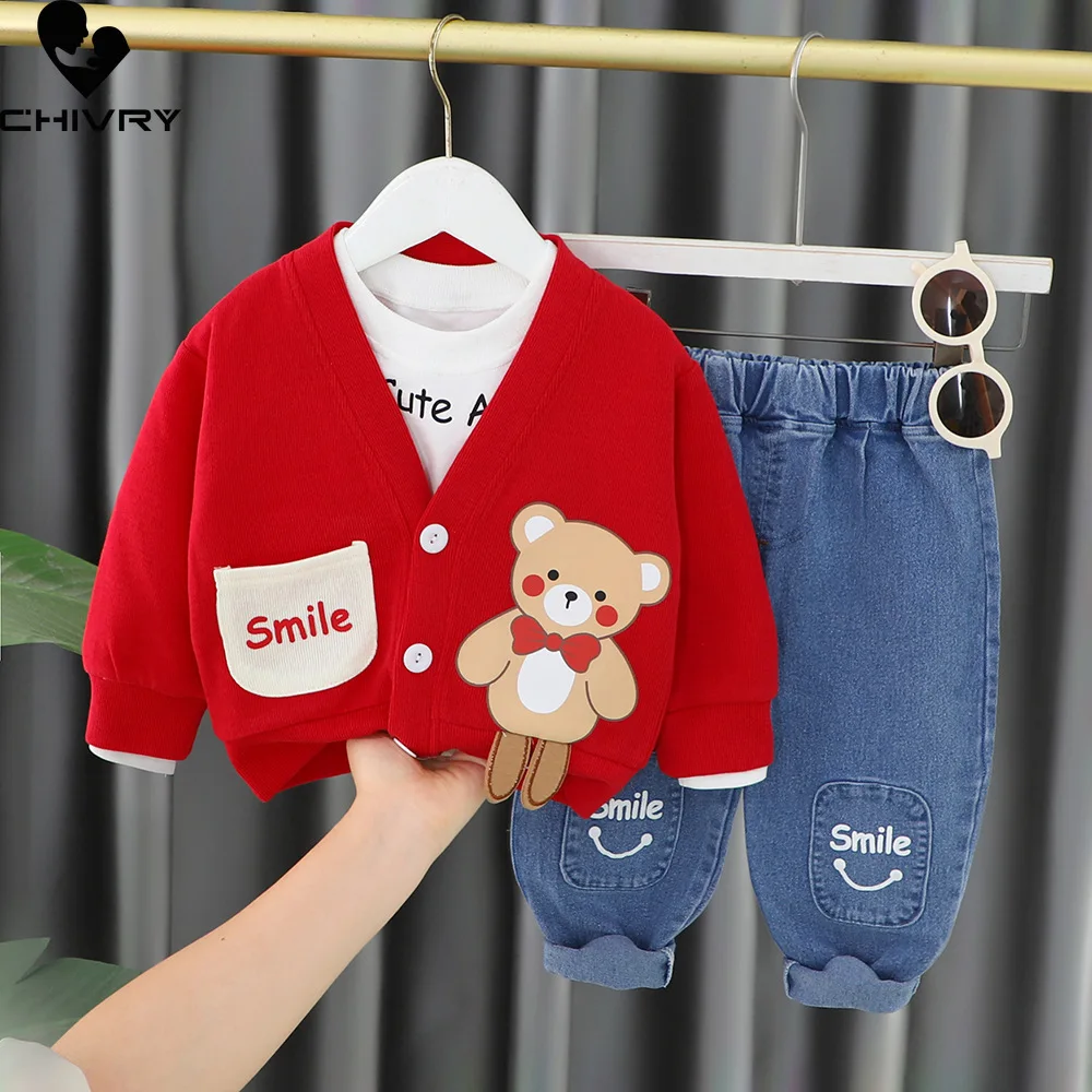 New Kids Baby Autumn Fashion Cute Cartoon Cardigans Sweater Sweatshirt with Pants Boys Girls Fashion Three-piece Clothing Sets