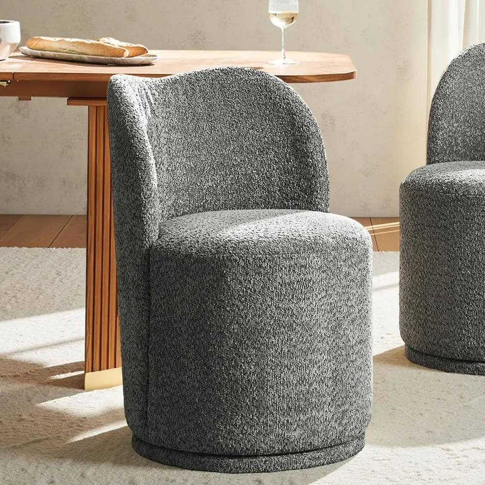 Gray Upholstered Swivel Barrel Chair - 360° Rotation Modern Vanity Dining Chair for Kitchen, Living Room, Bedroom, and Makeup Ar