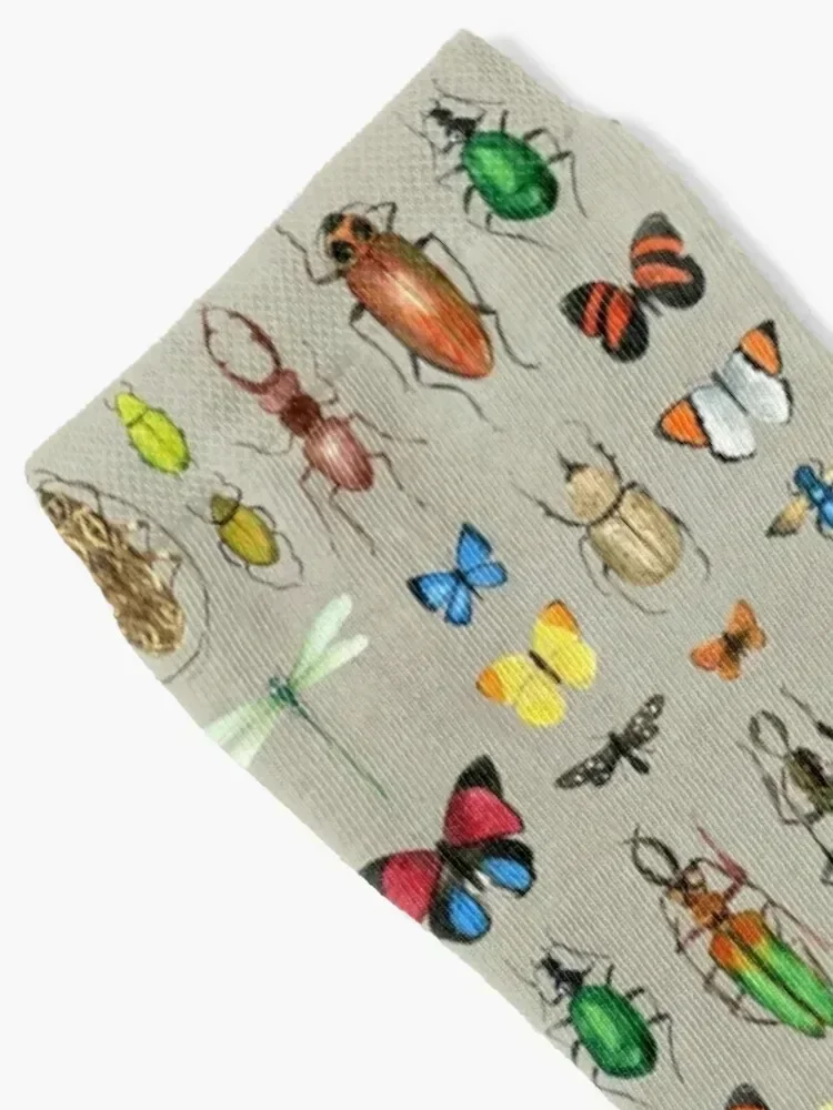 The Usual Suspects - Insects on grey - watercolour bugs pattern by Cecca Designs Socks warm winter Socks Man Women's